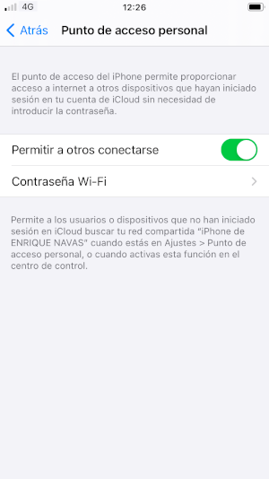 Imagen Punto de acceso personal iOS