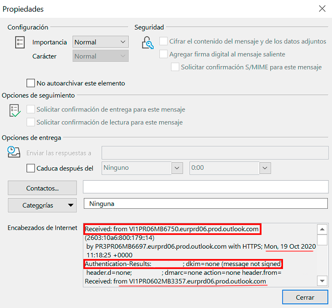 Propiedades Outlook