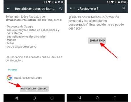 Devolver dispositivo a configuración de fábrica