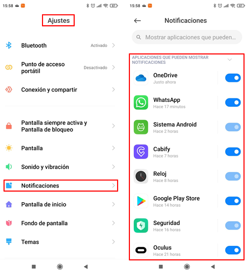 Ajuste de notificaciones de Android