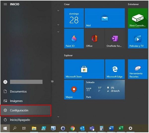 Imagen Inicio de la Configuración de Windows