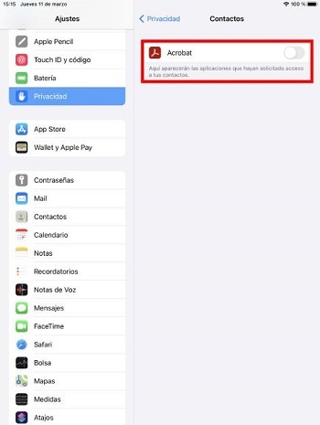 Privacidad Acrobat iOS