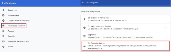 Privacidad en Google Chrome