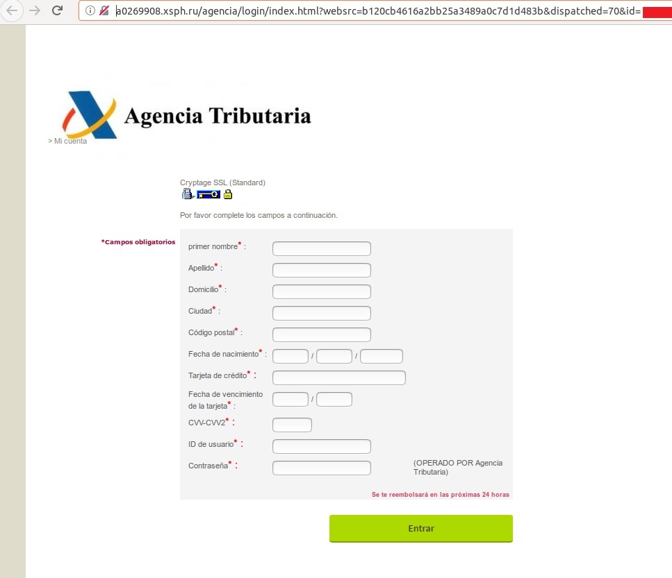 Captura página web fraudulenta AEAT