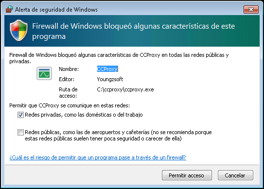 Permitir que el CCProxy se comunique con estas redes