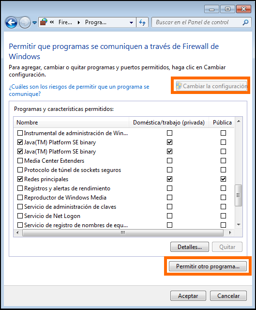 Permitir qué programas se comuniquen a través del Firewall de Windows