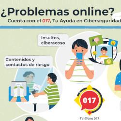 Cartel informativo para alumnado: ¿Problemas online? Cuenta con el 017, Tu Ayuda en Ciberseguridad