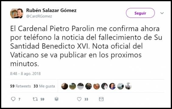 Falso perfil del Cardenal Rubén Salazar