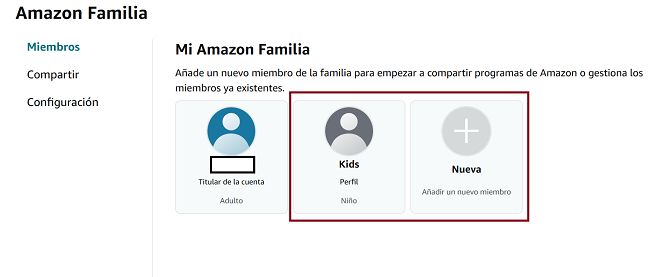 Perfiles Amazon Familia Amazon Prime