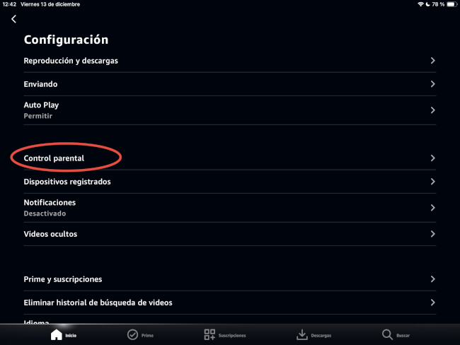 Control parental de Prime Video