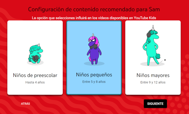 Configuración contenido recomendado Youtube Kids