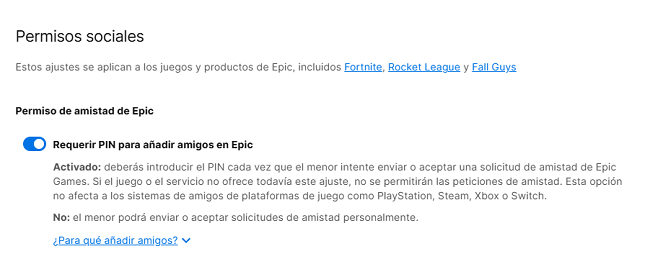 Permiso de amistad Epic Games