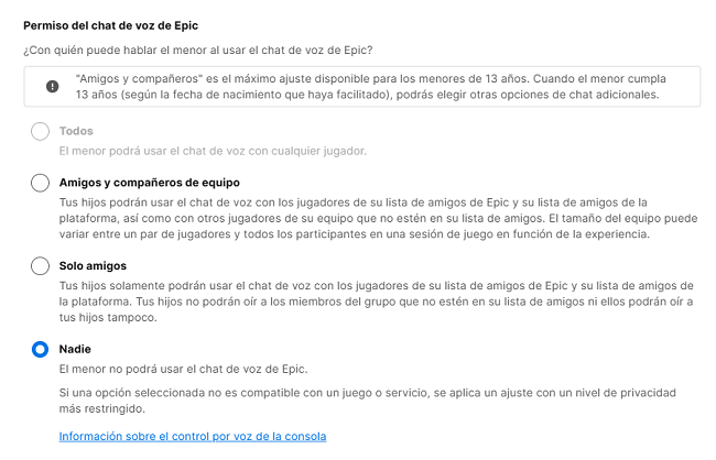 Permiso del chat de voz Epic Games