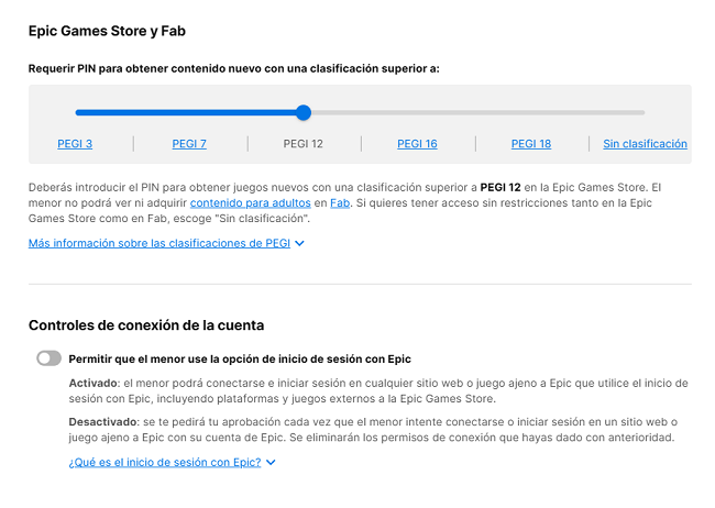 Clasificación de contenido por edades Epic Games