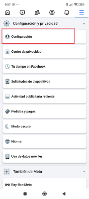 Configuración y privacidad Facebook
