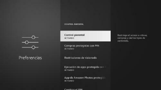 Preferencias de control parental Fire TV