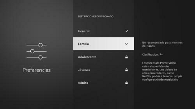 Preferencias de control parental Fire TV
