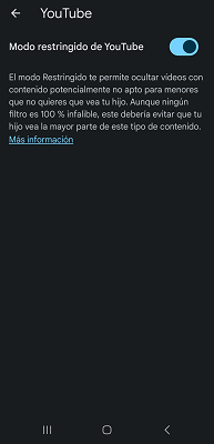 Modo restringido de YouTube Google Family Link