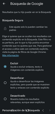 Restricciones en navegador Google Family Link
