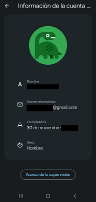 Información de cuenta Google Family Link