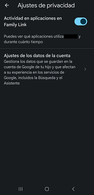 Ajustes de privacidad Google Family Link