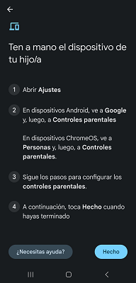 Procedimiento añadir dispositivo Google Family Link