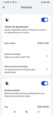 Establecer horarios Google Family Link