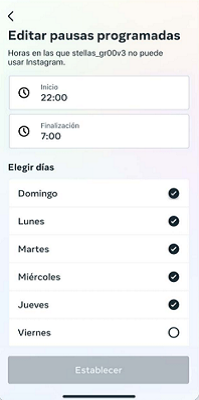 Editar límites diarios Instagram