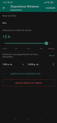 Límites de tiempo en pantalla Microsoft