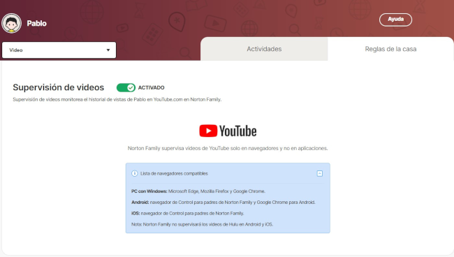 Supervisión de YouTube Norton Family