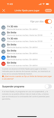 Límites fijados Nintendo Switch