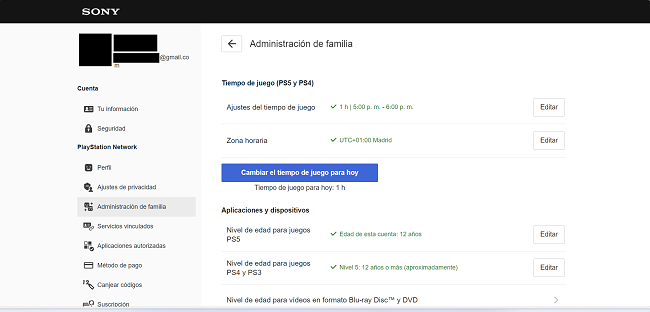 Administración de familia PlayStation