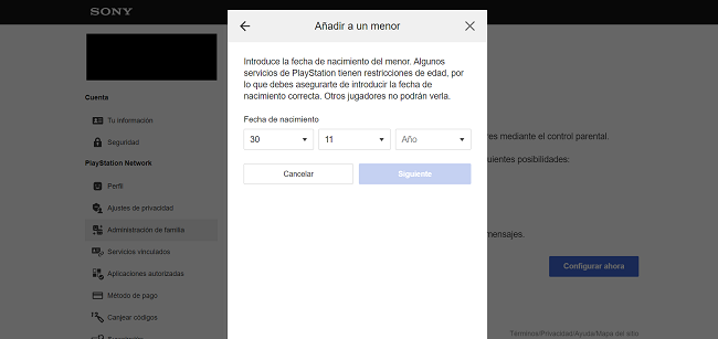 Añadir a un menor PlayStation