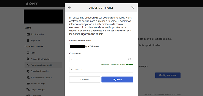 Añadir a un menor PlayStation