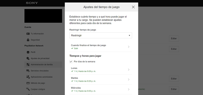 Ajustes del tiempo de juego PlayStation