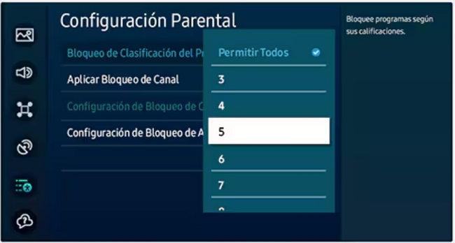 Bloqueo de contenido por clasificación de edad Samsung