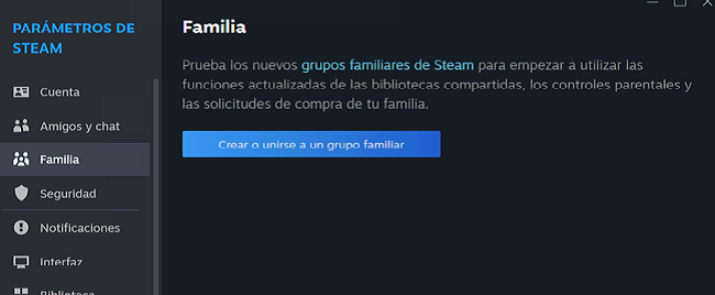 Apartado de familia Steam