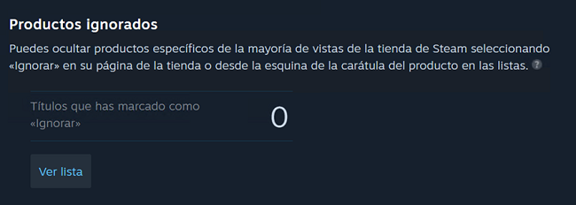 Productos ignorados Steam