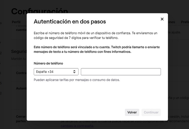 Autenticación en dos pasos Twitch