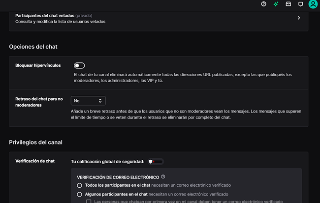 Opciones de chat Twitch