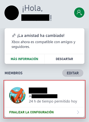 Cuenta y miembros de familia XBOX