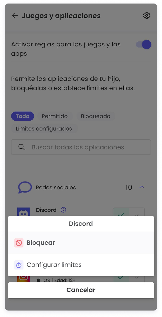 Bloqueo de aplicaciones Qustodio