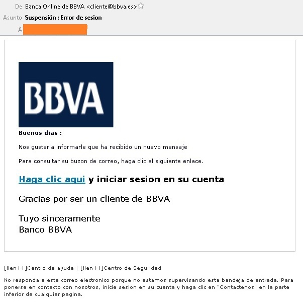 Imagen de email que intenta suplantar al Banco Sabadell.