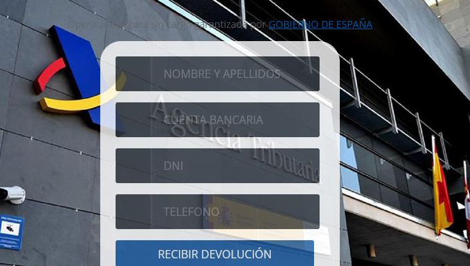 Se muestra una página web simulando ser la de la página de la Agencia Tributaria