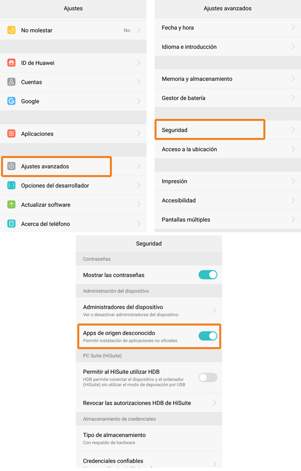 Imagen de ajustes, seguridad, apps de origen desconocido de Android.