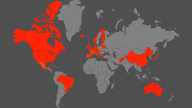 Imagen de países infectados por Maze