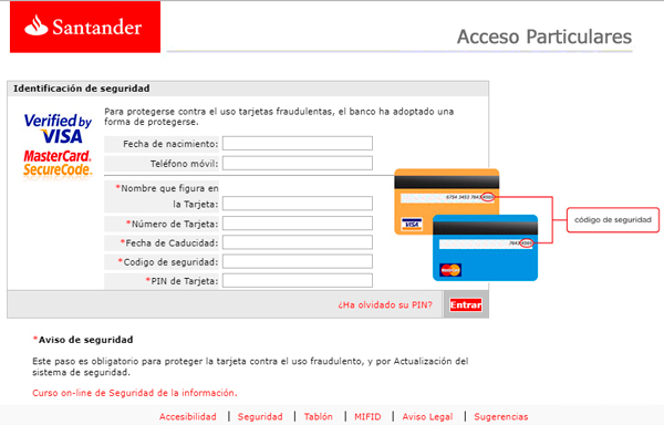 Página web fraudulenta que solicita información de la tarjeta de crédito