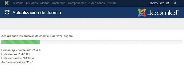 Actualización Joomla! Imagen que muestra la barra de progreso de actualización.
