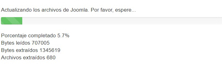 Actualización Joomla! Imagen que muestra la barra de progreso de actualización.