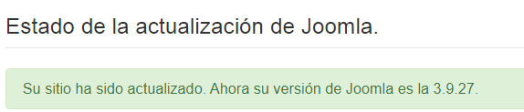 Su sitio ha sido actualizado. Imagen que muestra que la actualización de Joomla! se ha realizado correctamente.